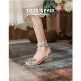 Tacones altos con tiras y punta abierta para mujer